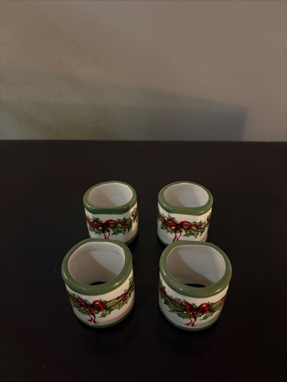 Vintage Christopher Radko Ceramic Holiday Napkin Rings set of 4